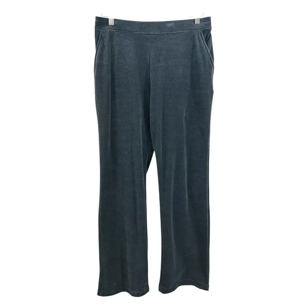 L.L.Bean Velvet Pull On Pants Storm Blue Elastic Waist Drawstring Straight Leg M - Picture 2 of 13